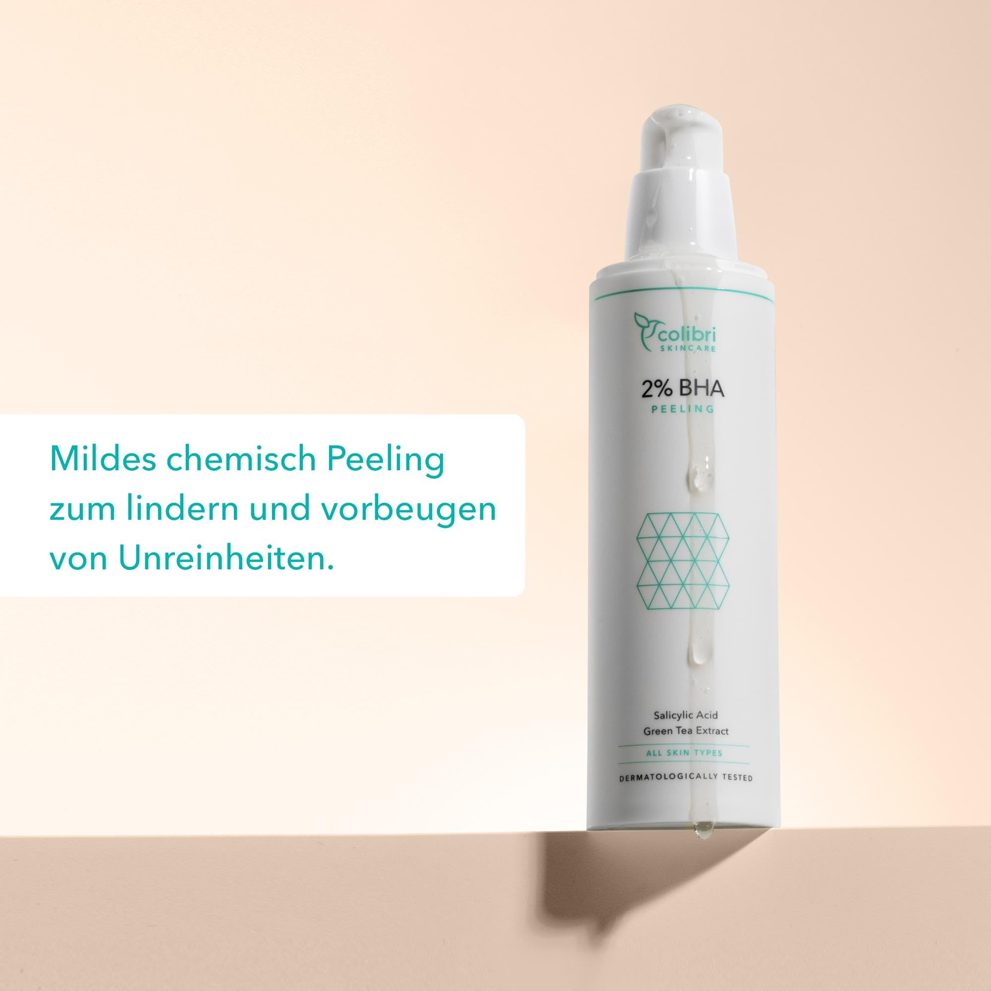 colibri skincare 2% BHA Peeling 100ml - Salicylsäure Peeling für alle Hauttypen - Chemisches Exfoliant für das Gesicht zur Minderung von Pickeln & Mitessern - hilft Poren zu verkleinern