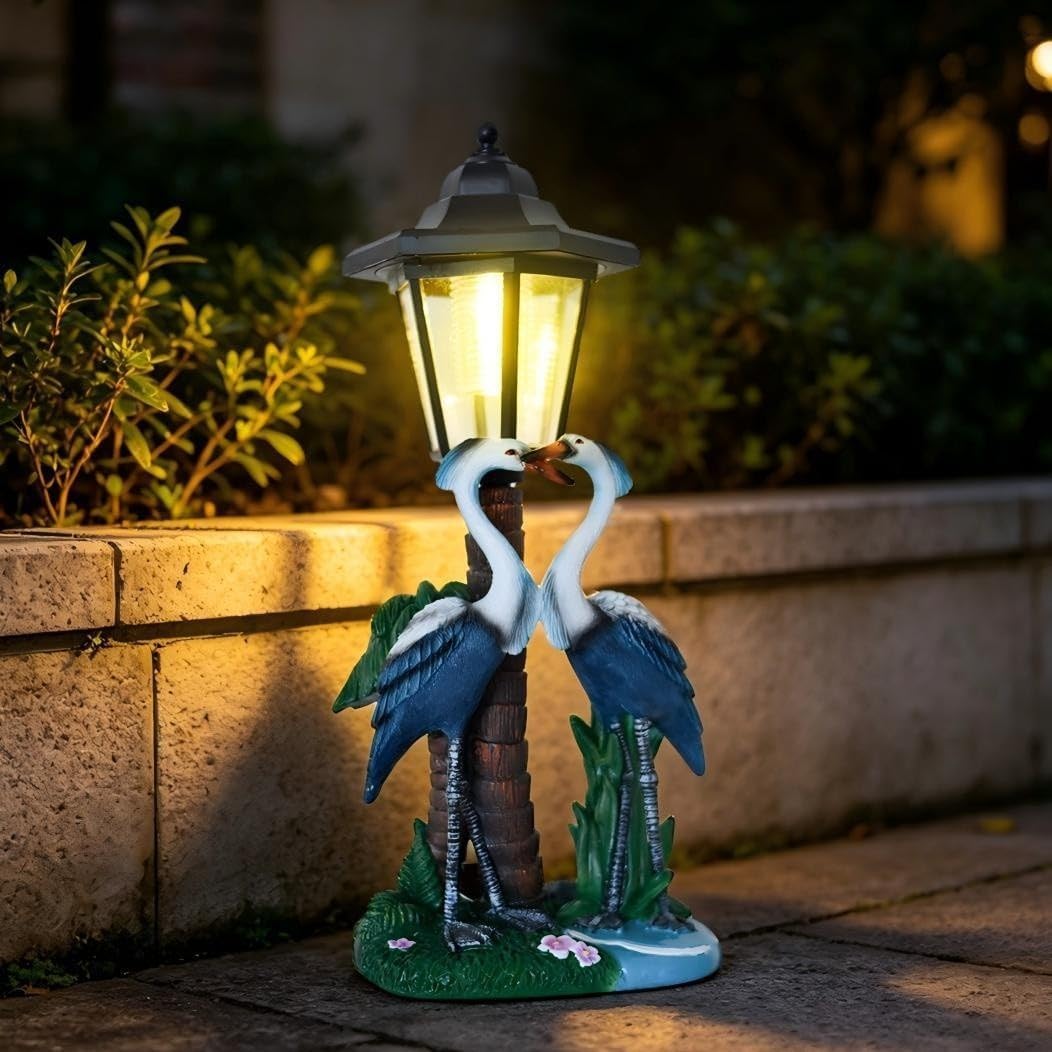 Estatua de jardín solar al aire libre par de pájaros decoración resistente a la intemperie resina patio arte para césped 33 cm