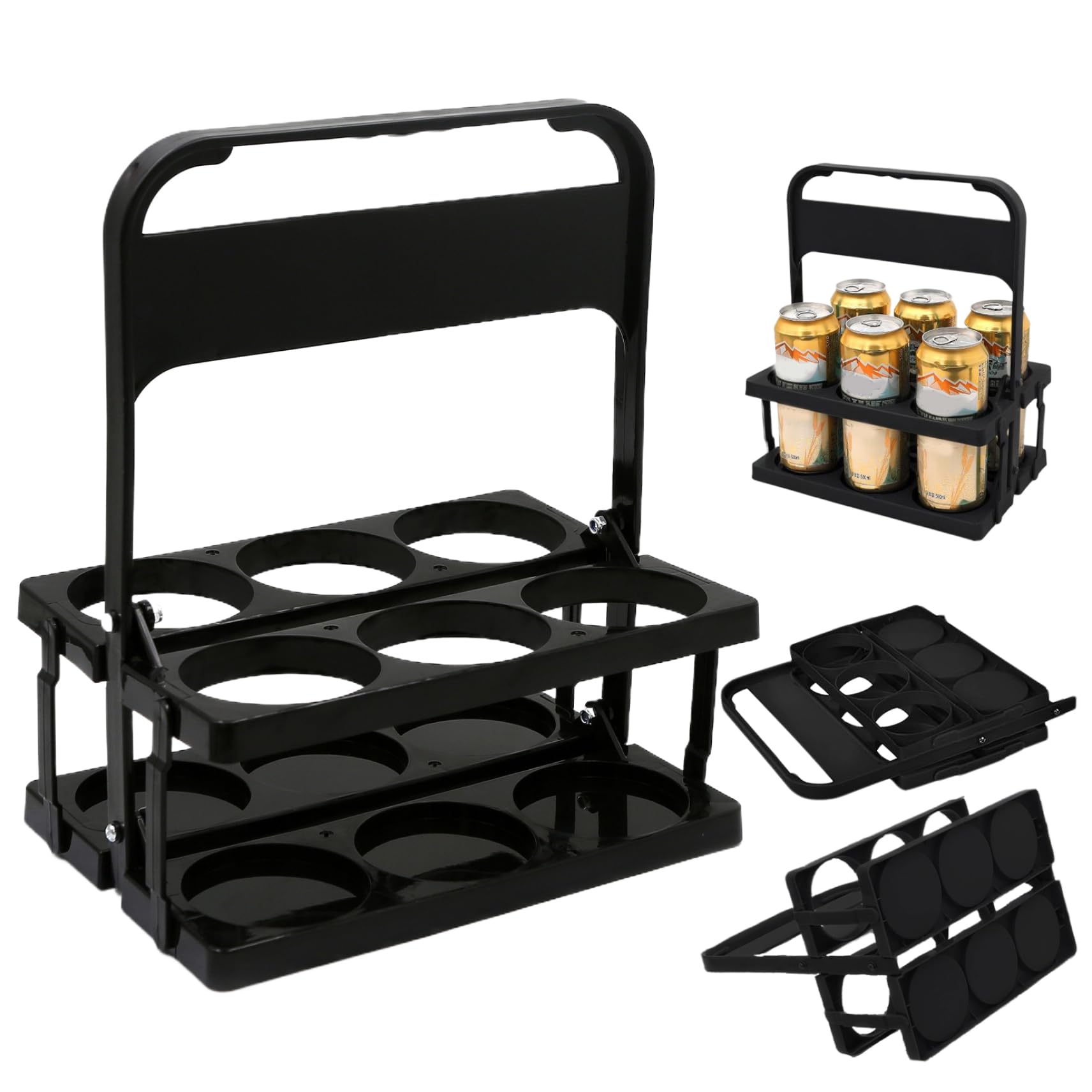 StaZamor 6-Slot Foldable Drink Carrier with Handle, Portable Reusable Plastic Drink Caddy, Safely Secures Cup Carriers for Drinks Delivery, Takeout, Party