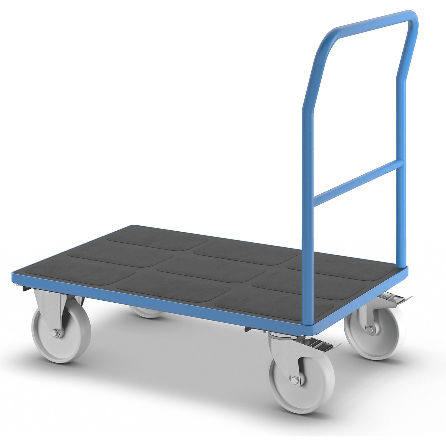eurokraft | Plattformwagen | Rohrschiebebügel | Polyamidreifen | LxB 1050 x 700 mm | lichtBlau