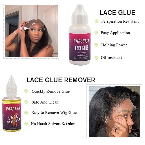 Miniatura 2 de Parceria Kit de pegamento para peluca de encaje, impermeable, resistente al agua, pegamento para peluca de sujeción fuerte para pelucas, kit de