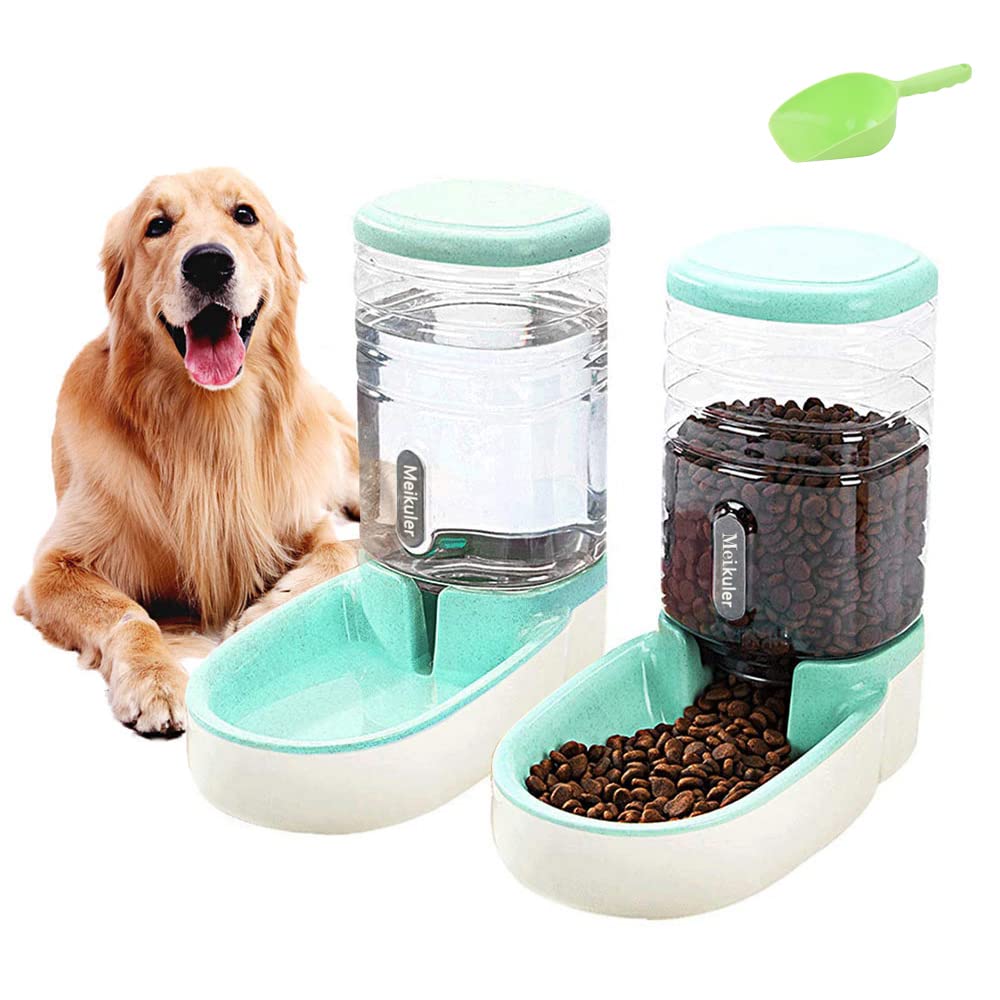 Alimentación automática 3.8l con Pala, dispensador de Agua Potable 3.8l dispensador automático de Alimentos Secos estación de alimentación para Perros, Gatos y Mascotas (Verde)