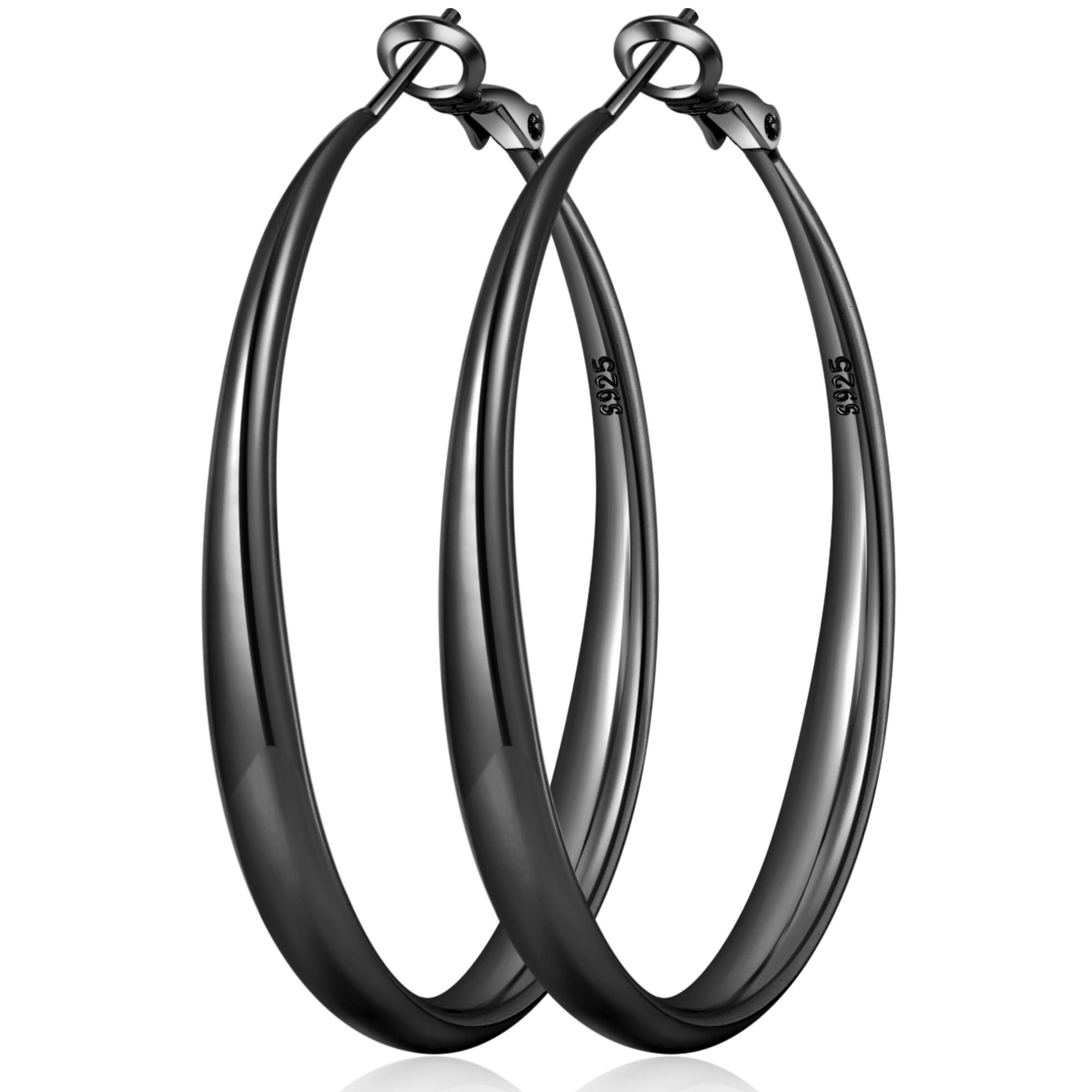 PABBEU S925 SterlingSilver Hoop Earrings Hypoallergenic Silver Hoop Earrings for Women Lightweight Large Sterling Silver Hoops Earring 30/50/70mm