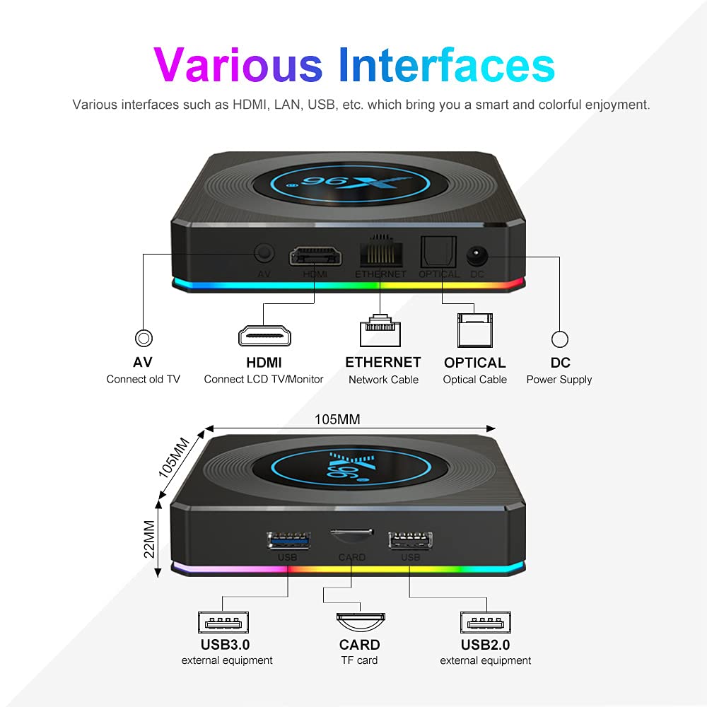 CHROX Boîtier TV Android 11.0, Boîtier TV X96 X4 4 Go De RAM 64 Go ROM CPU S905X4, Double WiFi 2,4G/5G Ethernet 1000M LAN Bluetooth 4.0 avec Décodeur 8K/6K/3D/USB 3.0,4gb+64gb