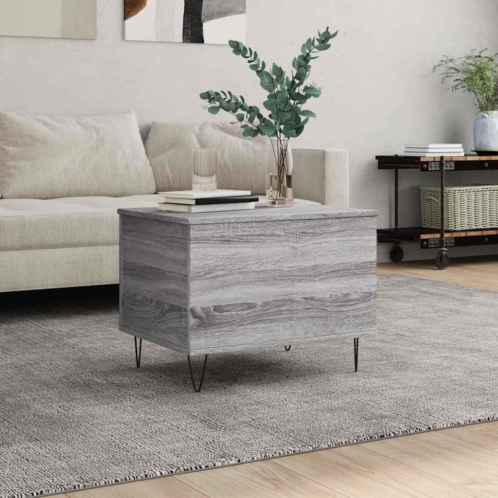 Générique Sonoma Inżynieria Drewniany Stolik kawowy Szary 60x44,5x45 cm | Podnoszona góra, ukryte przechowywanie, metalowe nóżki, uniwersalne do salonu