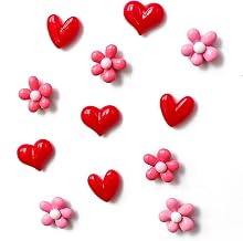 12PCS Red Heart Fridge Magnets,Cute Flowers Magnets for Refrigerator,Middle Size Pink Decorative Magnet Set,Colorful Plastic Love Hearts and Flowers,Photos Magnetic Stickers for Whiteboard