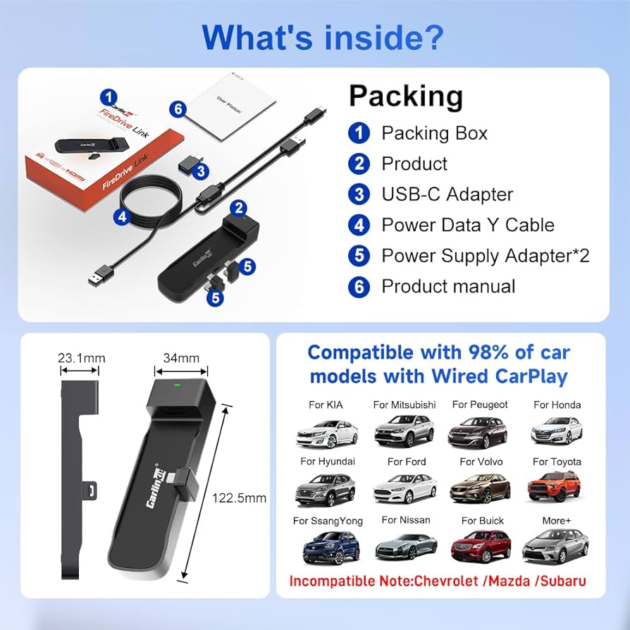 CarlinKit FireDrive Link HDMIアダプター Carlinkit FireDrive Link Adapter - Convert Wired CarPlay to