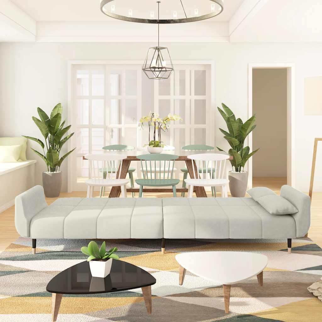 Sofa z funkcją spania 2-osobowa, kremowa, aksamitna, regulowana, 220 x 84,5 x 69 cm, z 2 poduszkami, do salonu i pokoju gościnnego, wytrzymałe łóżko składane