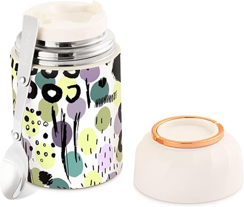 Miniatura 2 de Creative Handdrawn Dots Ink Kids Womens Insulated Food Jar Containers with Spoon 17oz500ml Warm Lunch Container Stainless Steel Vacuum Leakproof