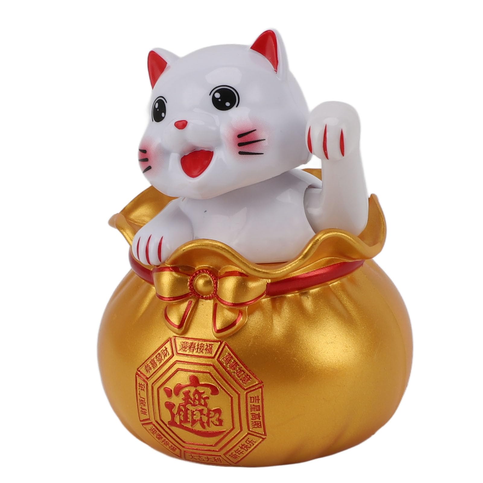 Lucky Fortune Cat, Desktop Decoration Solar Powered Lucky Cat Energy Saving Plastic Happiness Car Decor for Hotels for Car Dashboards (Big Eye Gold)