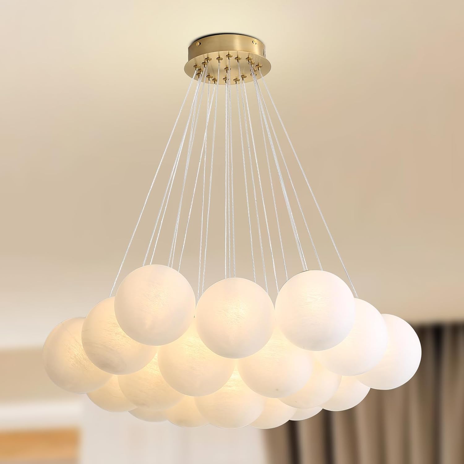 Bubble Chandelier Lighting: 19 Lights Modern Milk Ball Chandlier Light Fixtures for Dining Room - Living Room White Glass Sputnik Globe Chandelier for Kids Bedroom (Included Bulbs)