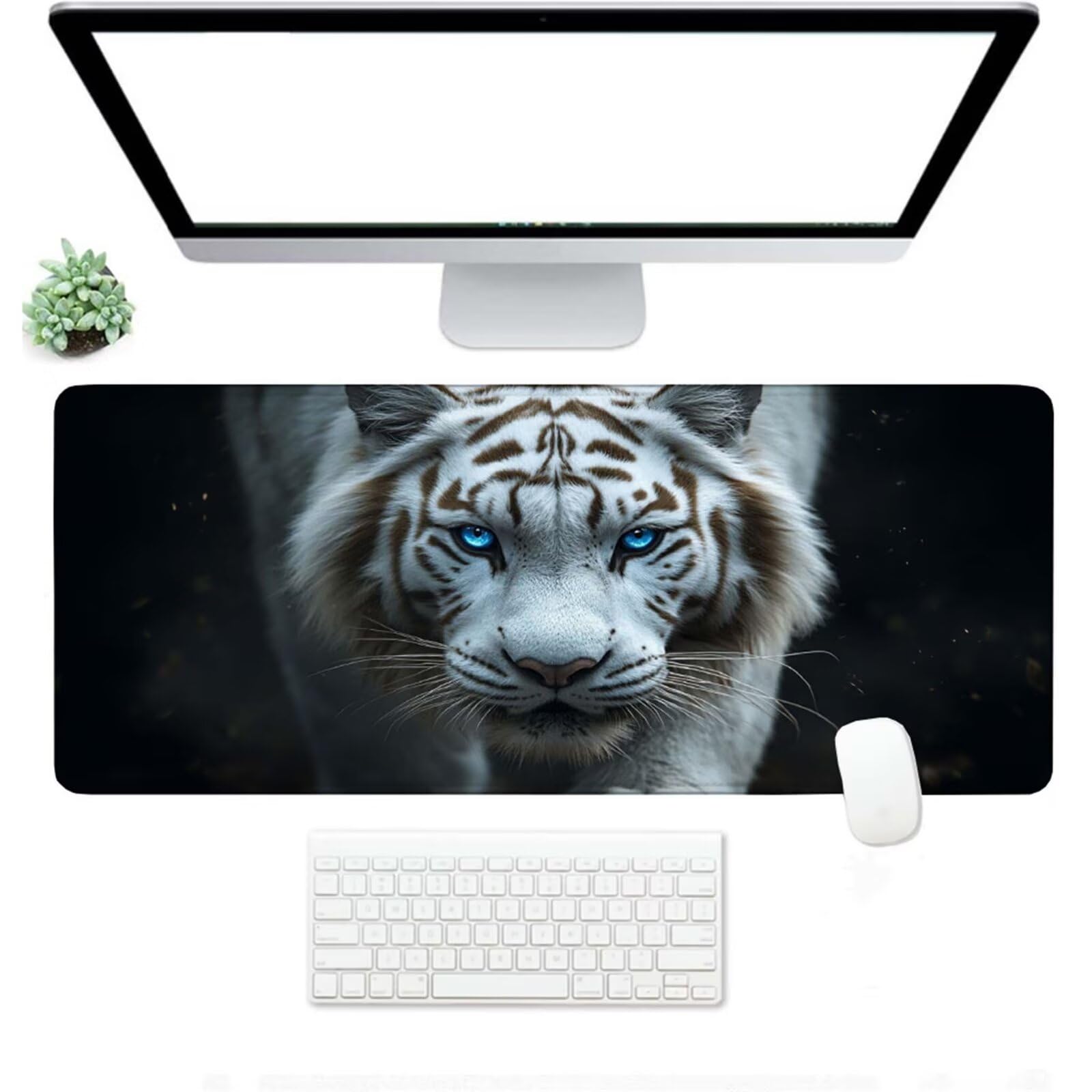 Tappetino per Mouse XXL 1200x600x3mm,Tappetino Mouse nero,Grande Mousepad tigre con Idrorepellente e Base in Gomma Antiscivolo,Lavabile Tappeto Scrivania da Gioco per Gaming,Ufficio Accessori W-1418