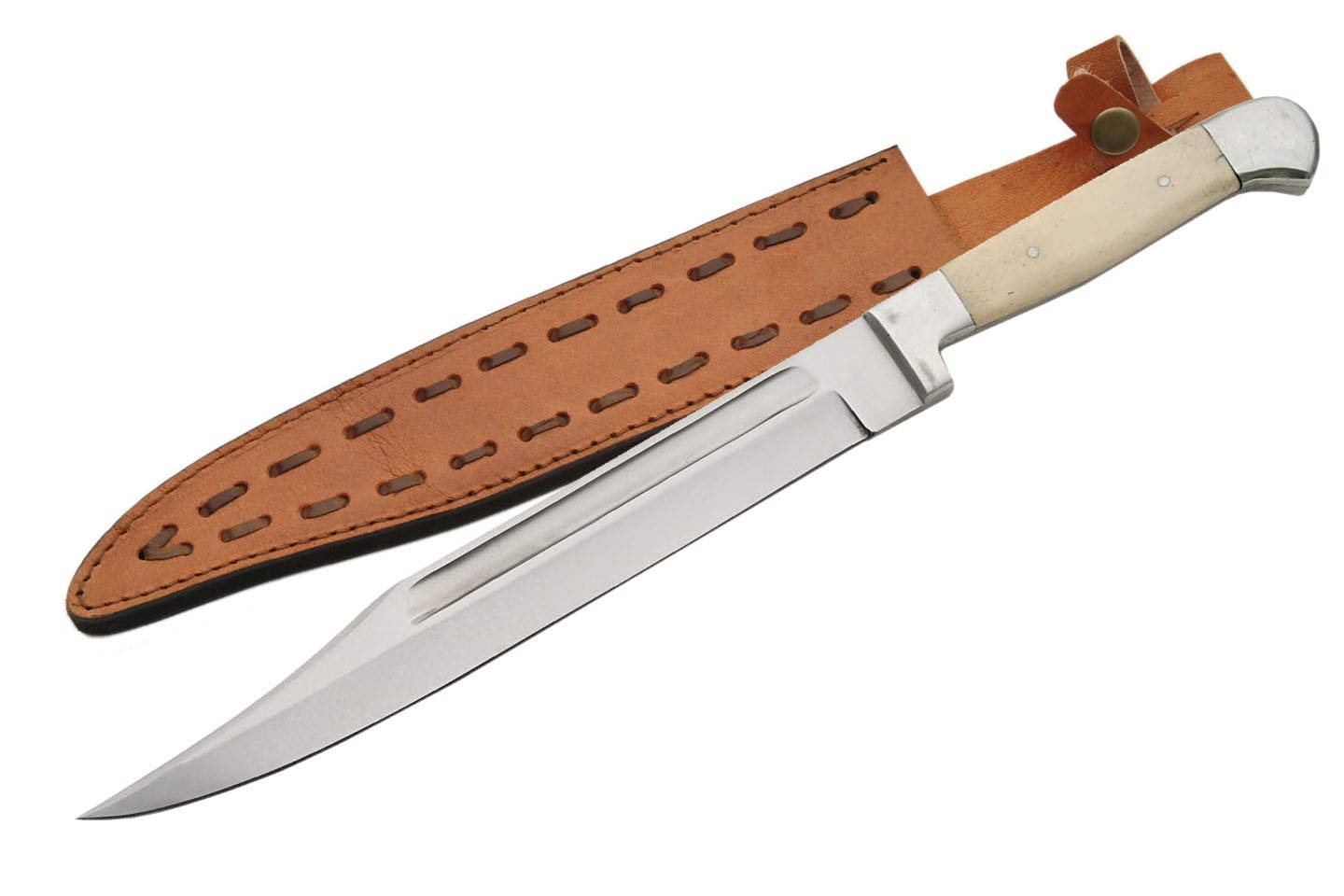 SZCO Supplies 15.5-Inch Rifleman’s Bowie Knife with Carbon Steel Blade, Bone Handle, and Leather Sheath – Hunting, Camping, and Outdoor Survival Knife