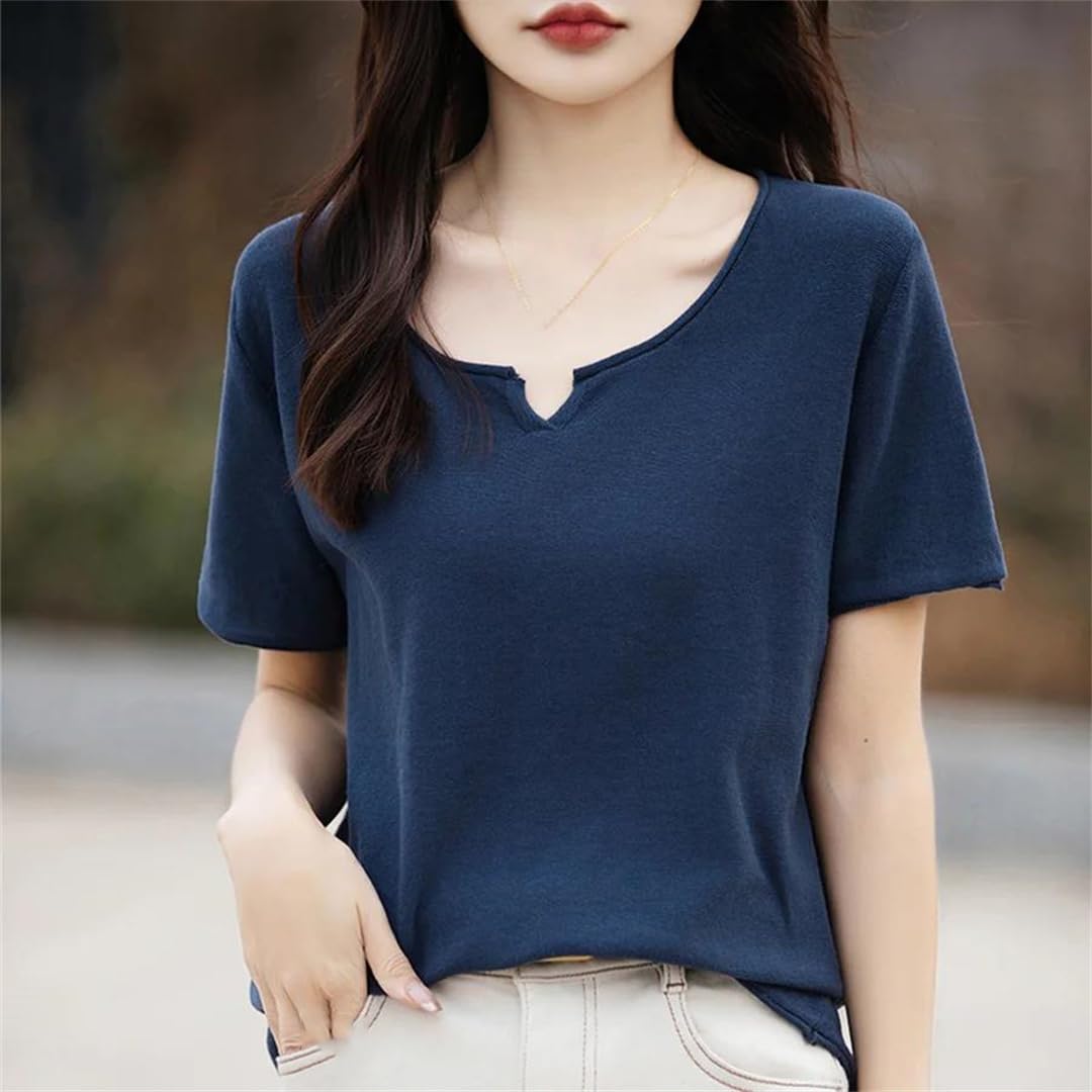 Maglietta estiva da donna a maniche corte in cotone tinta unita casual pullover sottili magliette alla moda top femminili