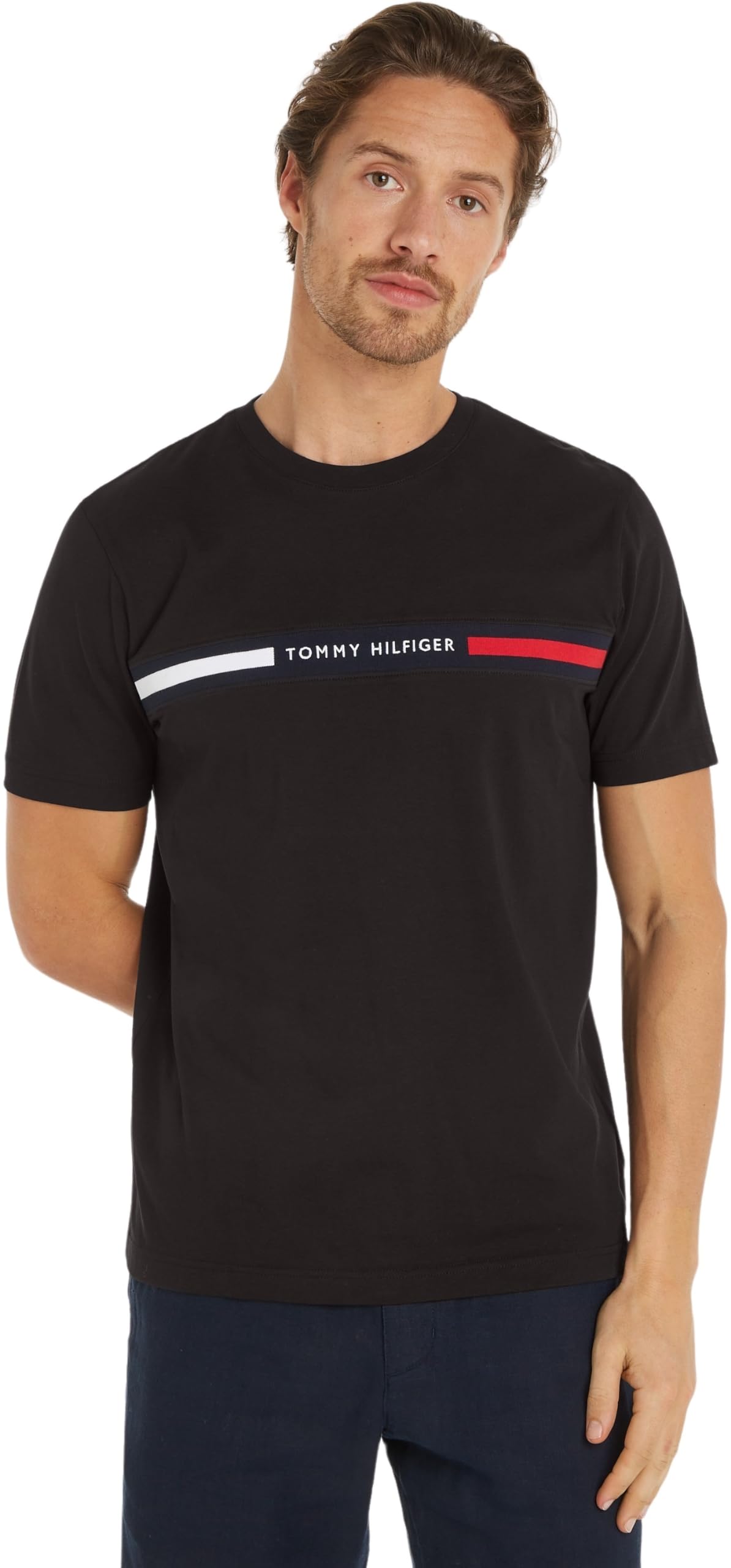 Tommy Hilfiger Men's Short Sleeve Round Neck T-Shirt, Black (Black), S
