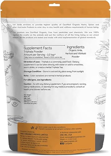 Miniatura 2 de Just Jaivik - Polvo de trífhala 100  orgánico  Certificado orgánico por OneCert Asia 801oz12 libra  08 oz  Equilibra DOSHAS según Ayurveda