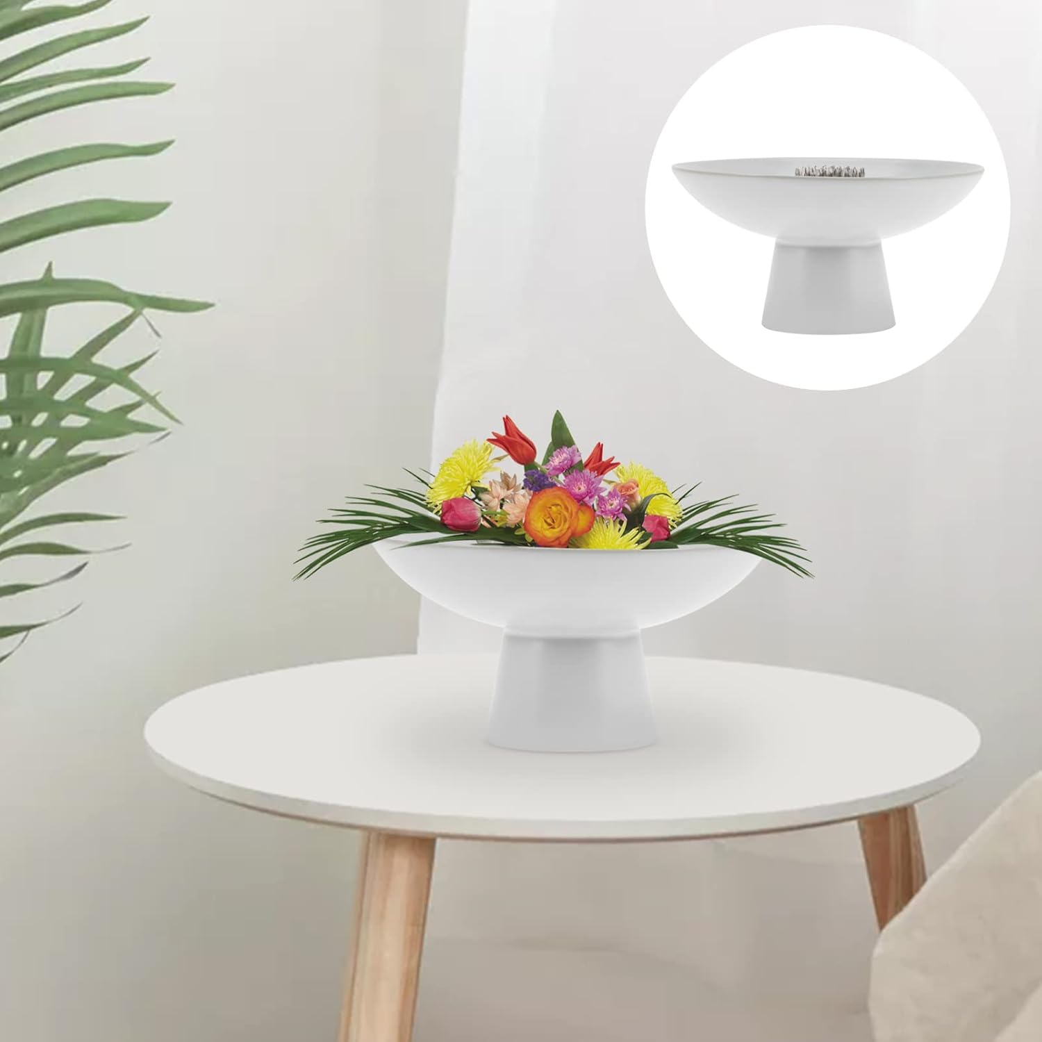 Flower Fixed Frog 1 Set Kenzan Ikebana Round Flower Footed Bowl Flower Pot Flower Arranging Spiky for Flower Arrangements Pin Needle Holder Flower Arrangement Pin, White