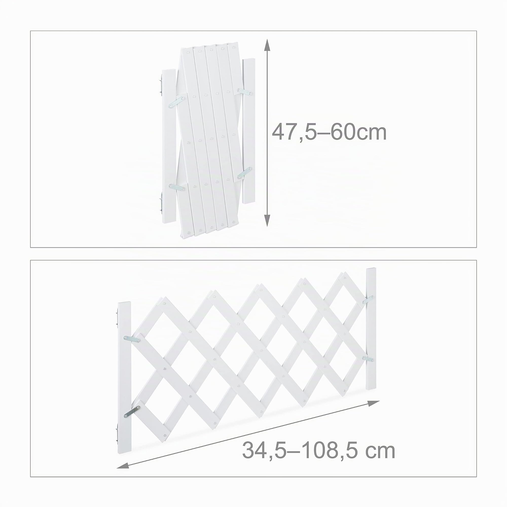 Relaxdays Cancelletto di Sicurezza per Cani, Recinzione Allungabile Fino a 108,5 cm, Alto 47,5-60 cm, in bambù, Bianco