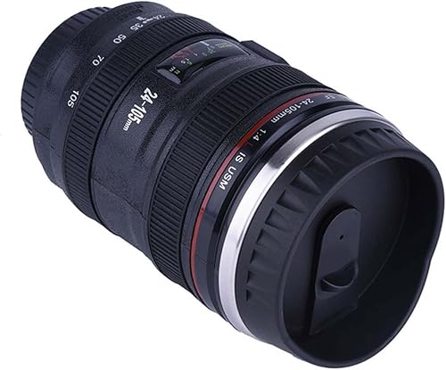 Miniatura 4 de Taza de café con lente de cámara, vaso de acero inoxidable a prueba de fugas, botella de agua de té con tapa y cuchara (cinco dinastías, negro))