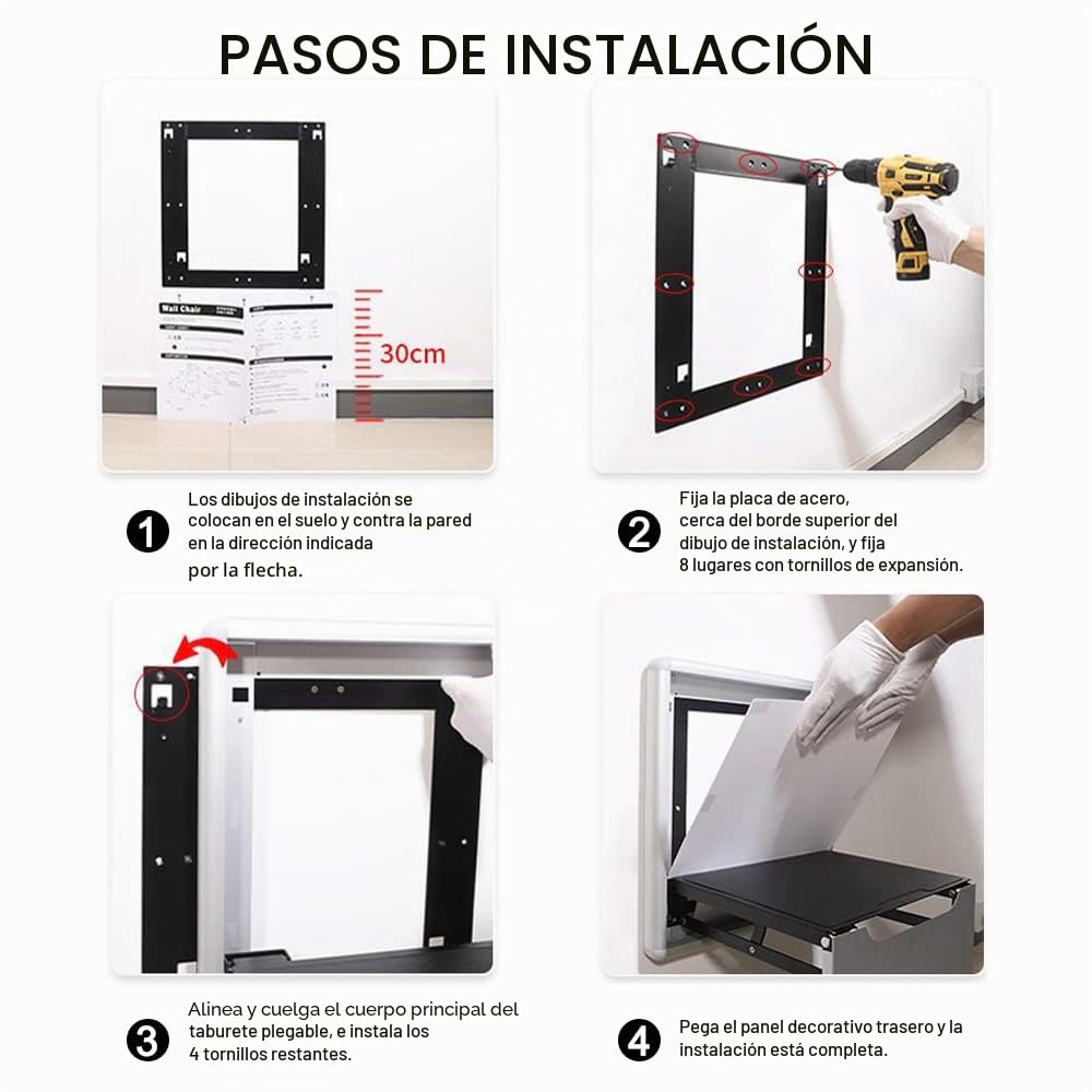 Hoconnie Taburete Plegable de Pared Silla para Cambiarse Los Zapatos Taburete Invisible de Pared Multifunción Ahorro de Espacio 150 kg (Champán)