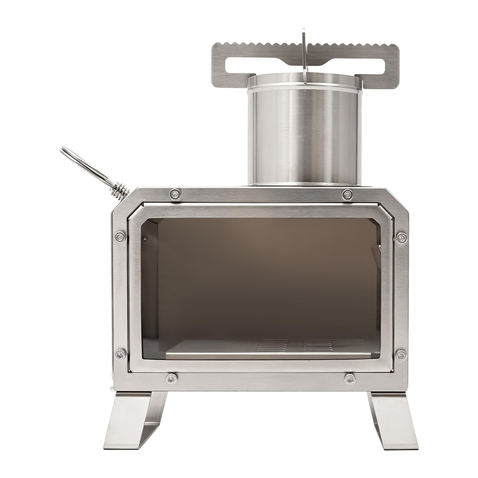 Réchaud Bois Camping Portable, Poêle Inox Avec Vitre Feu Visible, Extérieur