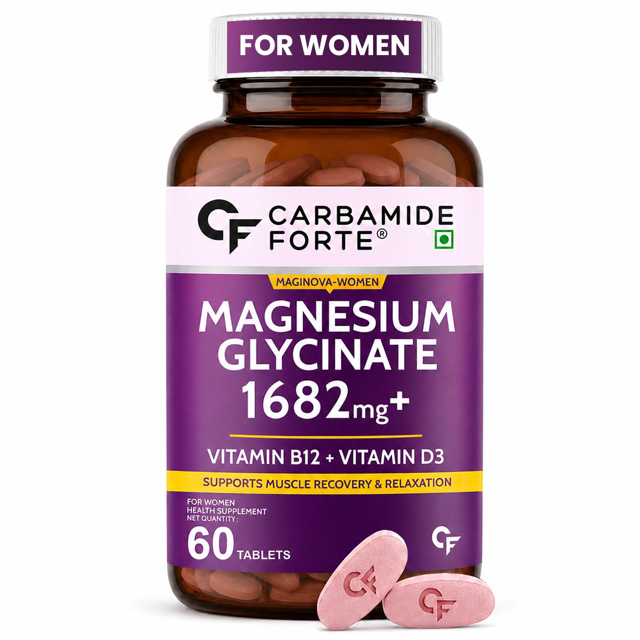 Carbamide Forte Magnesium Glycinate for Women 1682mg | Magnesium supplement for women with Vitamin D3 & B12 | High Absorption Formula For Muscle Recovery, Sleep & Bone Health | 60 Veg Tablets-image-27