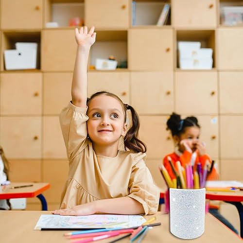 Miniatura 4 de BIKCZEWIN Bonito soporte para bolígrafos con purpurina para escritorio, soportes para brochas de maquillaje, accesorios de escritorio y espacio de