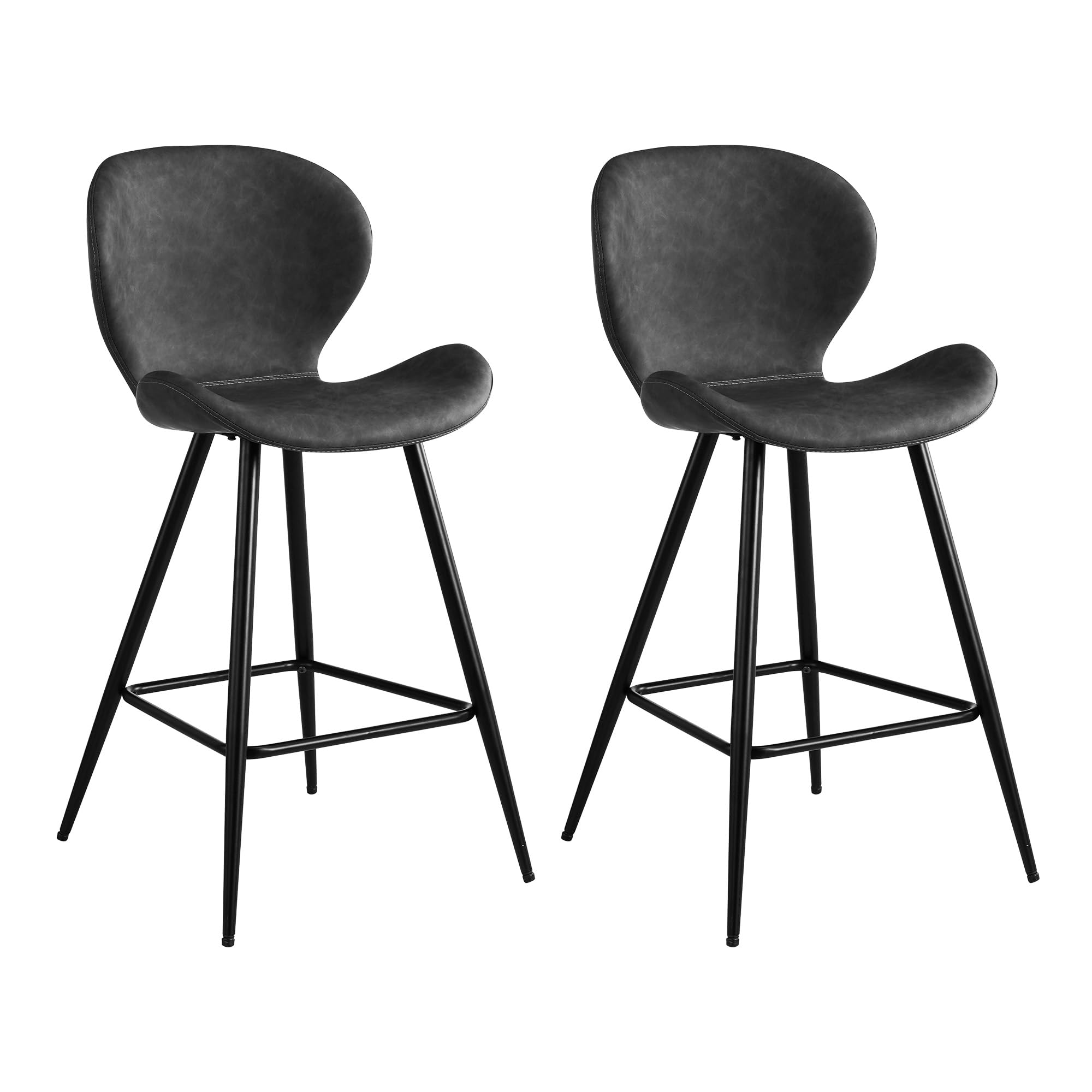 KithKasa Counter Height Bar Stools Set of 2 with Back, Mid Century Modern PU Leather 26" Kitchen Island Barstools with Metal Legs for Dining Room