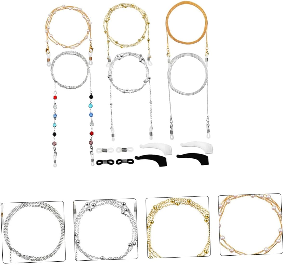 SOLUSTRE 6pcs Beaded Eyeglasses Chains and Anti-lost Ropes Set with Protective Rings Stylish Eyewear Accessories for Women and Men Everyday Use