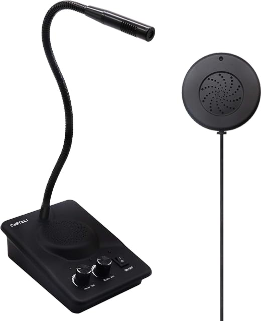 Dual Way Window Intercom System Anti-Interference Window Glass Speaker Bank Counter Intercommunication Microphone System Voice Interphone for Store,Office,Hospital,Securities Company,Restaurant