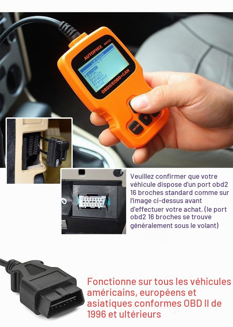 Happycow Om123 OBD II de voiture ordinateur Diagnostic Scan Tool Petite automobile des lecteurs de codes Check Auto Engine Light lecteur de codes d'erreur pour OBDII OBD2 Véhicule