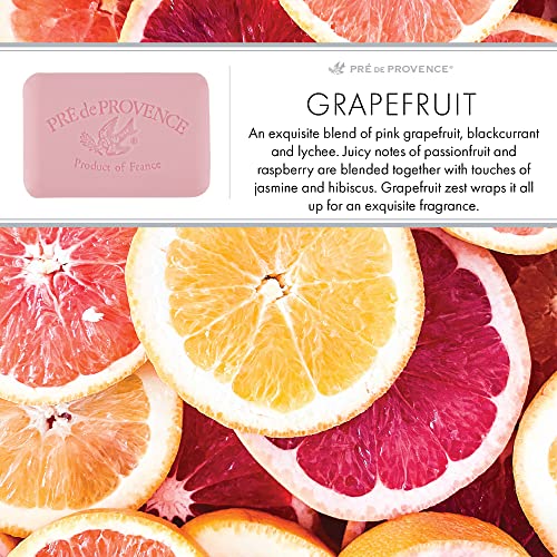 Pre de Provence Artisanal Soap Bar, Enriched with Organic Shea Butter, Natural French Skincare, Quad Milled for Rich Smooth Lather, 8.8 Ounce, Grapefruit