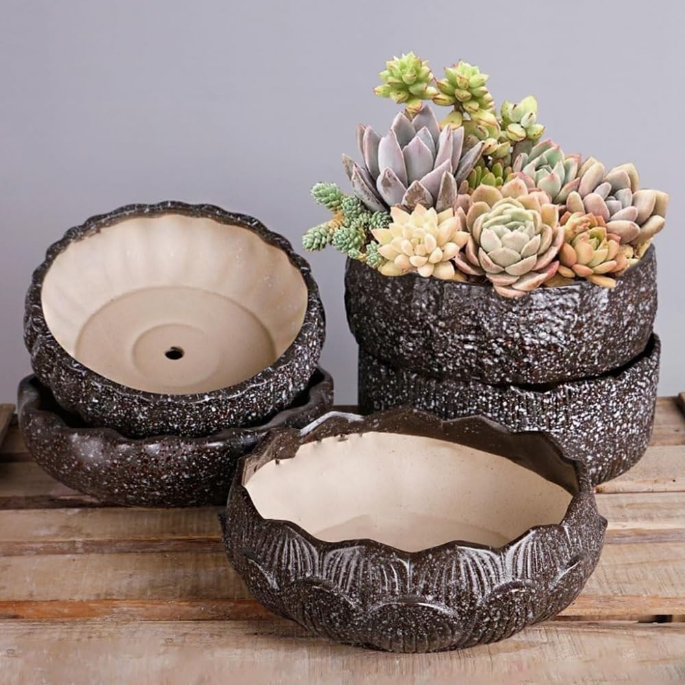 Doniczki,ceramiczne doniczki na rośliny, doniczka na kwiaty o dużej średnicy, doniczka na sukulenty, ceramiczna duża doniczka na kwiaty, prosta, szorstka ceramika, taca na sukulenty, wazon, doniczki