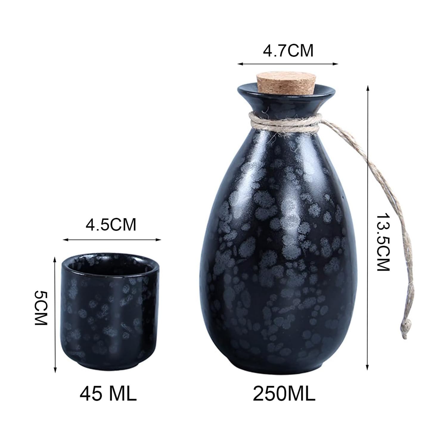 5-teiliges Sake-Set, traditionelles schwarzes Sake-Becher-Set aus Keramik, Elegantes Design, Familie und Freunde, Tassen