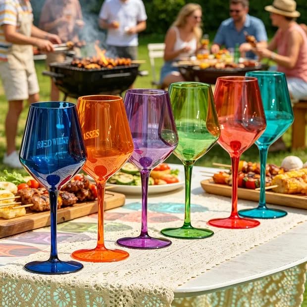 HAHASHOW Unzerbrechliches Camping Weingläser Bunt, 6 Stück 440ml Bunt