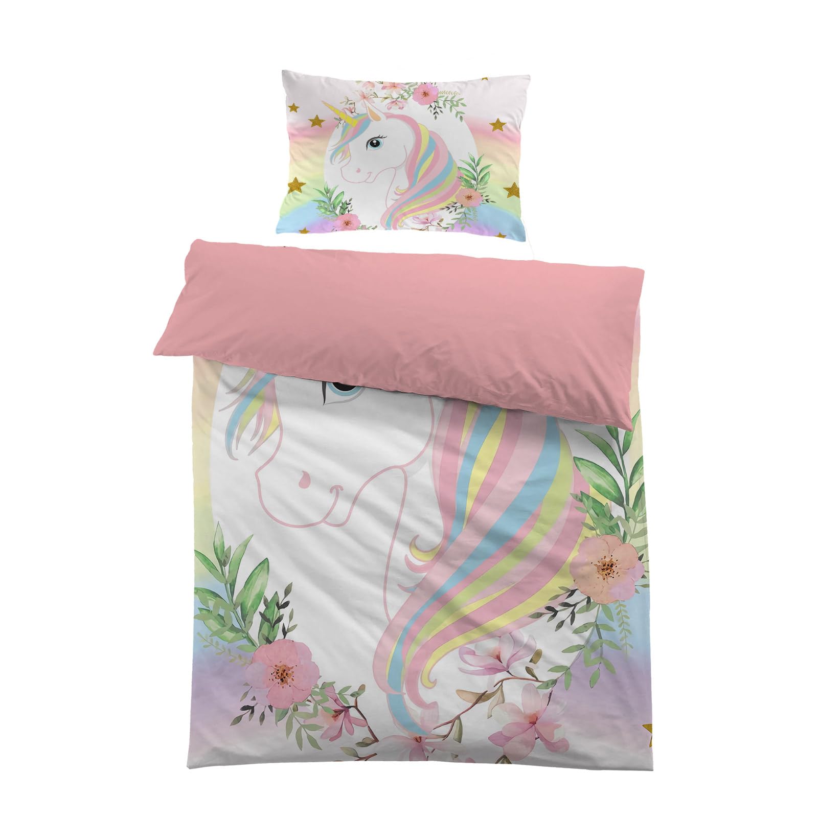 MUSOLEI Unicornio Funda nórdica Infantil Rosa para niñas Funda de edredón Unicorn Cama 90 Individual 135x200cm Microfibra Impresión 3D 1 Juego de Ropa de Cama 1 Funda de Almohada 50x75cm