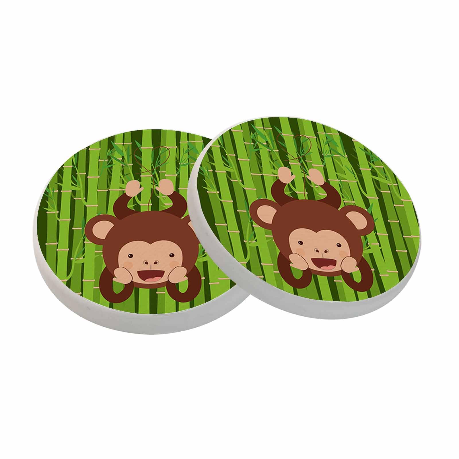 oFloral Cute Monkey Coasters for Drinks Green Bamboo Animal Happy Drink Coaster Round 4 Inch for Coffee Table House Gifts Home Decor