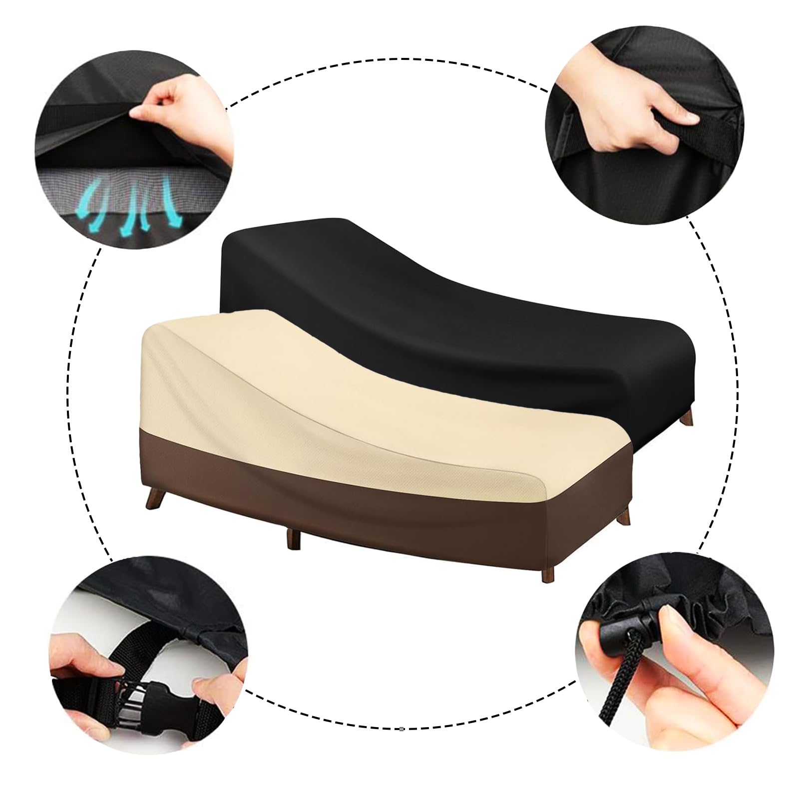 Copertura Impermeabile Per Lettino Da Giardino - Antivento, Anti-UV, Marrone/Beige, 208x76cm - Foto 5