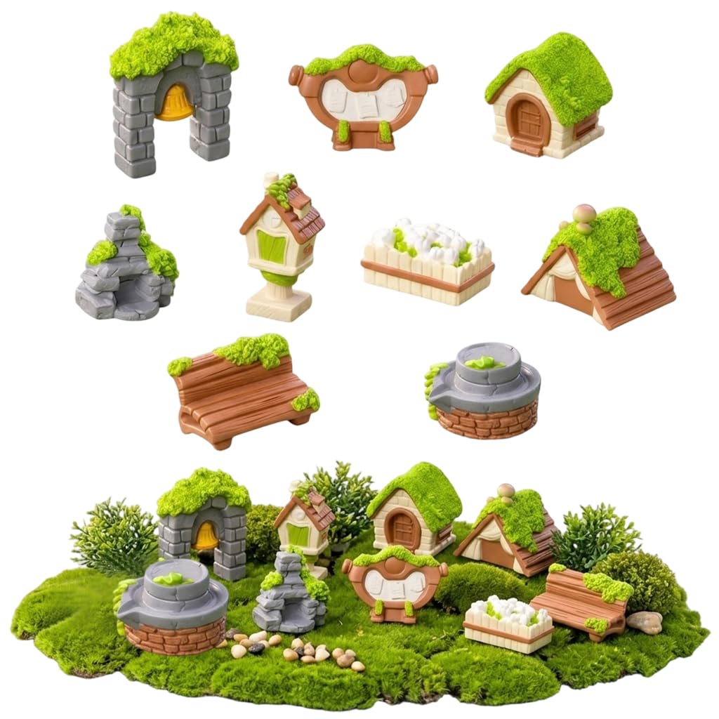 ZIBUYU 9 Pcs Resin Mini House Figurines Miniature Show Piece, Miniature Toys Decorative Items for Moss Landscape Terrarium Bonsai Fairy Garden Micro Landscape Ornaments-image-5