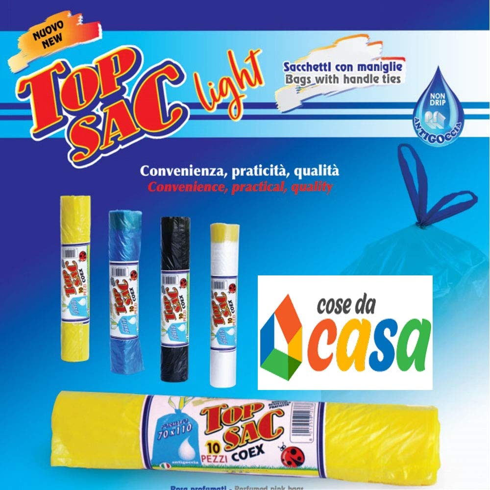 cosedacasa 100 Sacchi 70X110 Grandi per bidoni pattumiera Buste Spazzatura immondizia Sacchetti celesti con Maniglie antigoccia