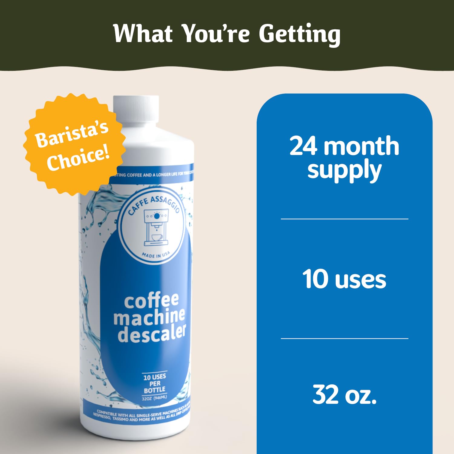 Descaling Solution (10 Uses) Universal Coffee Machine Cleaner for Keurig, Descaler for Nespresso Coffee Machine Delonghi Descaler Breville Descaling Solution Made in USA