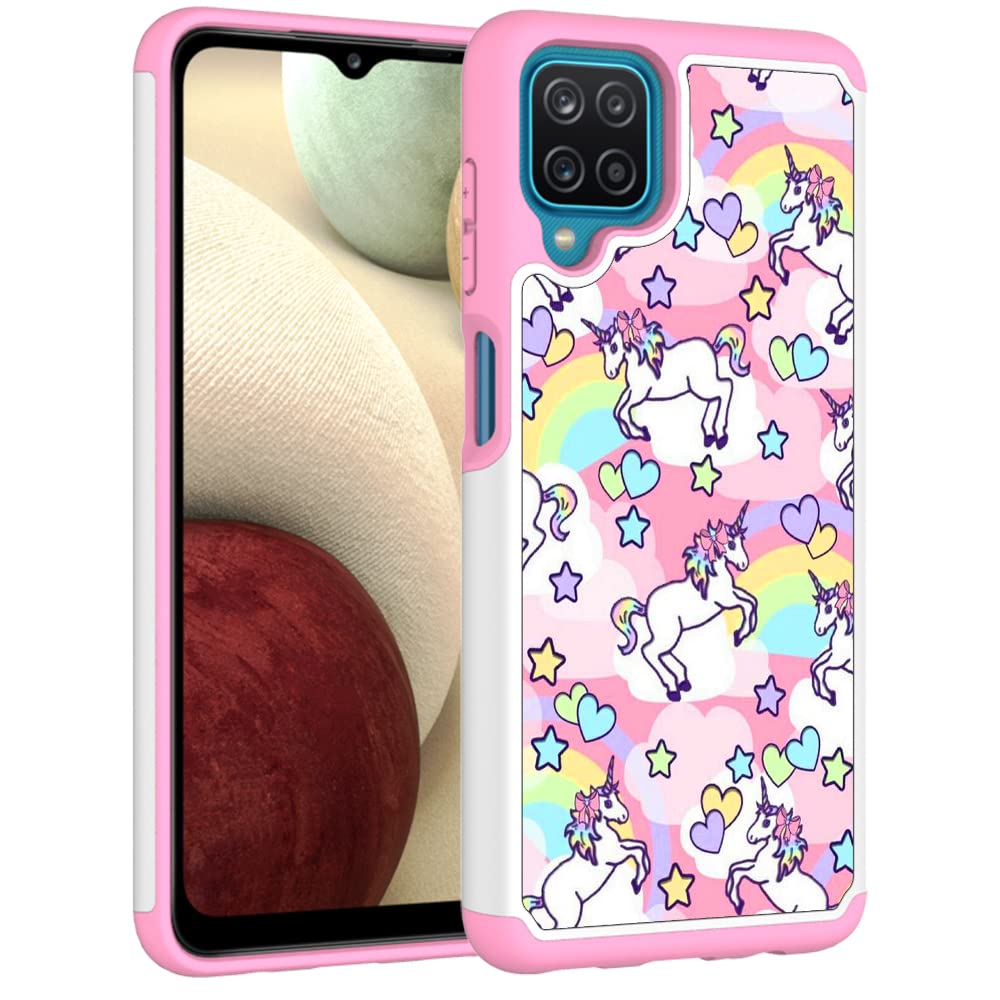 Samsung A12 Case, Galaxy A12 Phone Cover Cute Rainbow Unicorn Pattern  Shock-Absorption Hard PC and Inner Silicone Hybrid Dual Layer Armor Defender