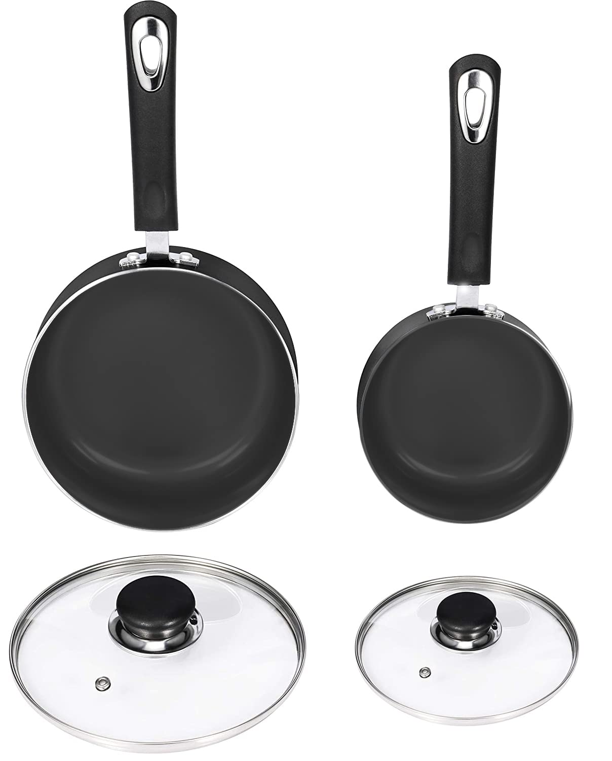 Utopia Kitchen Nonstick Saucepan Set - 1 Quart and 2 Quart Sauce Pan Set with Lid - Multipurpose Pots Set Use for Home Kitchen or Restaurant (Grey-Black)