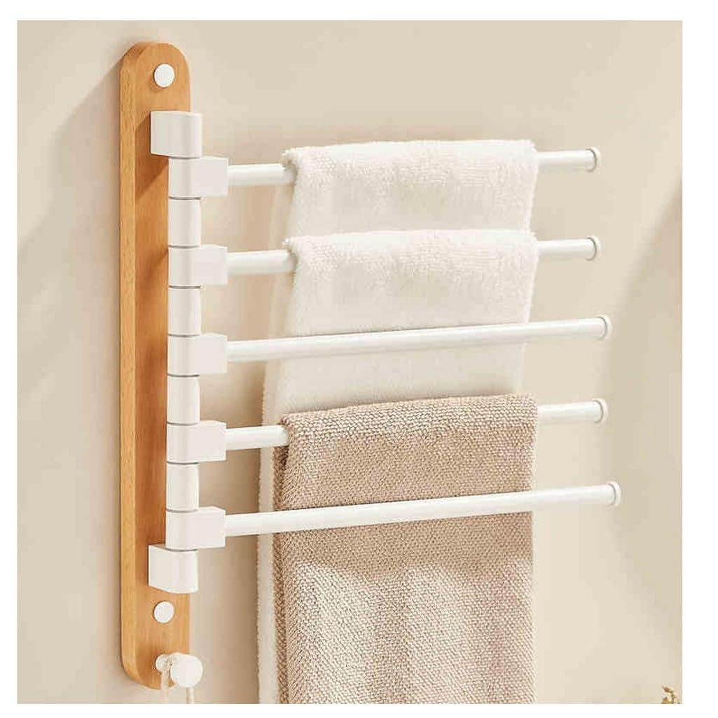 LMYSXAOZ Walnut Wood Swivel Towel Rack Bar for Bathroom, Retro Wall Mounted Widen Folding Arm Swing Out Hanger Holder Space Saving Laundry, Kitchen, Outdoor 5Bar
