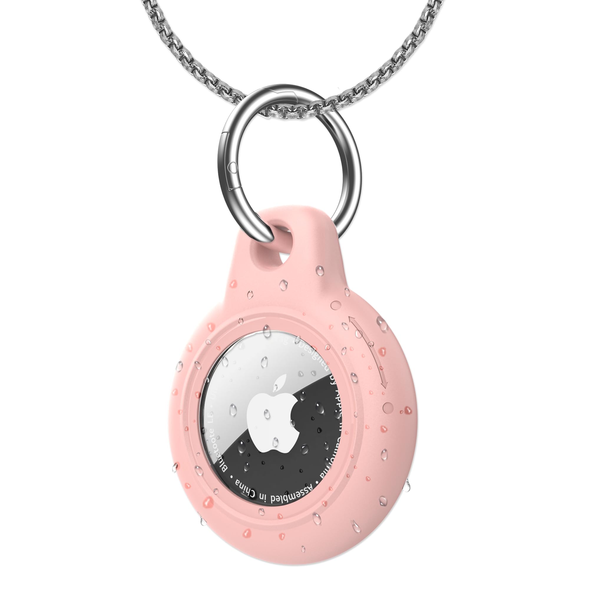 Custodia In Silicone Morbido Per AirTag, 2 Pezzi, Con 2 Collane E 1 Portachiavi, Antigraffio E Antiurto, Lavabile, Rosa