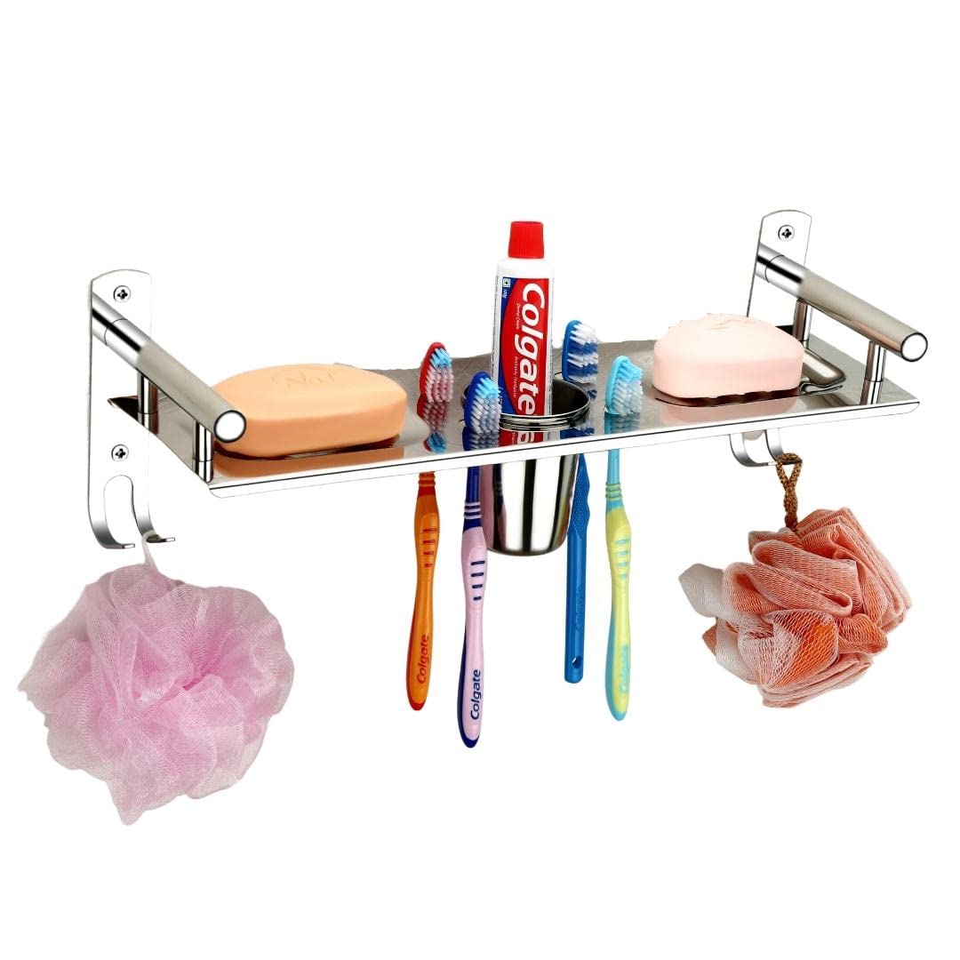 SPOTBIA Stainless Steel Singal Layer Multipurpose Use Bathroom Shelf/Double Soap Dish/Tumbler Holder/Soap Holder/Tooth Brush Holder/Wall Shelf Model (Chrom Finish)-(Pack of 1) (B0B7X8DPP7) Amazon Price History, Amazon Price Tracker