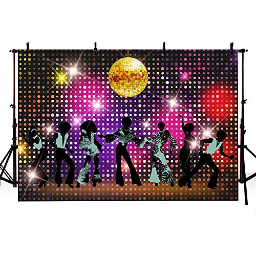 MEHOFOTO Vintage 80s 90s Disco Themed Let's Glow Crazy Night Party Backdrop Banner Neon Dancers Shiny Adults Birthday Background Decorations Photo Studio Props 7x5ft