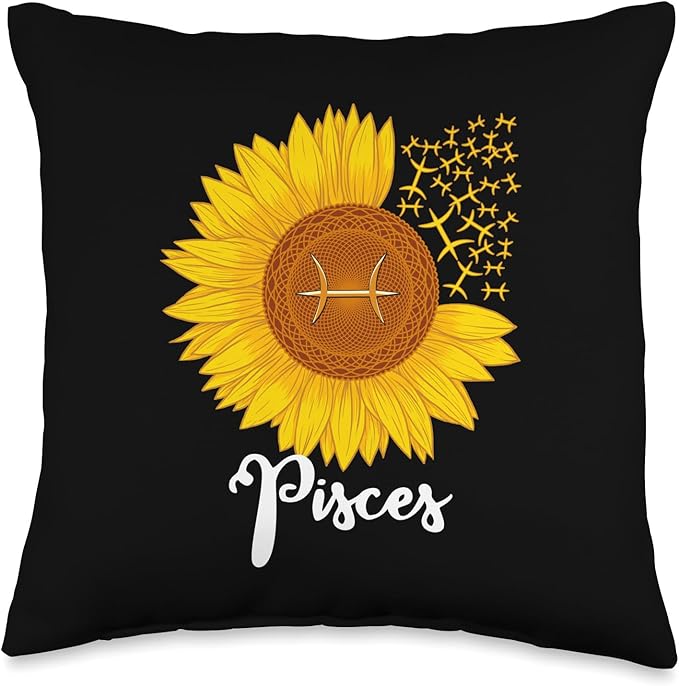 Pisces Sunflower Zodiac Sign Floral Astrology Women Throw Pillow