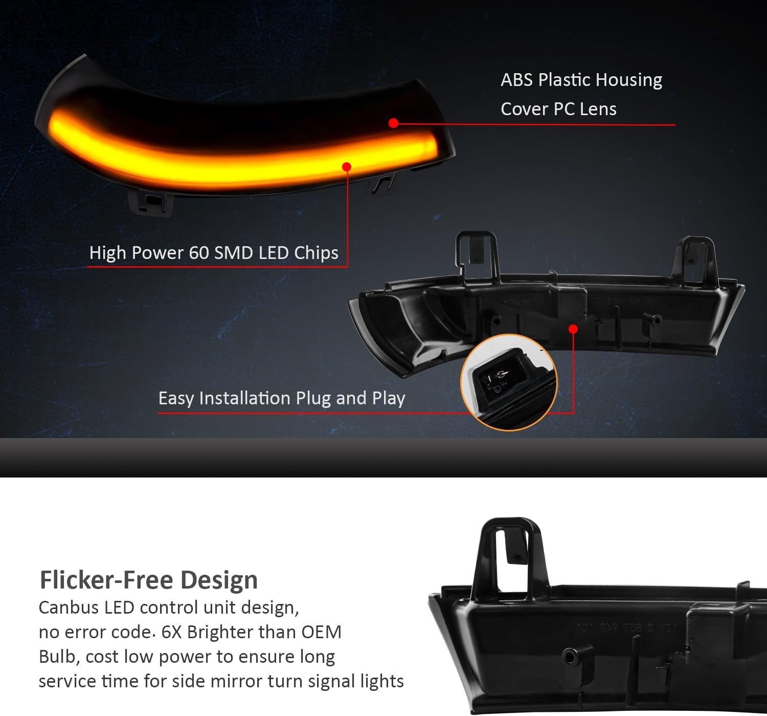 LED indicateur de clignotant séquentiel, lumière dynamique Compatible avec VW Golf 5, GTI V MK5, Jet-ta, Pas-sat B5.5, B6, R36, R32, Eos, Sha-ran, Su-perB 1K0949101, 1K0949102