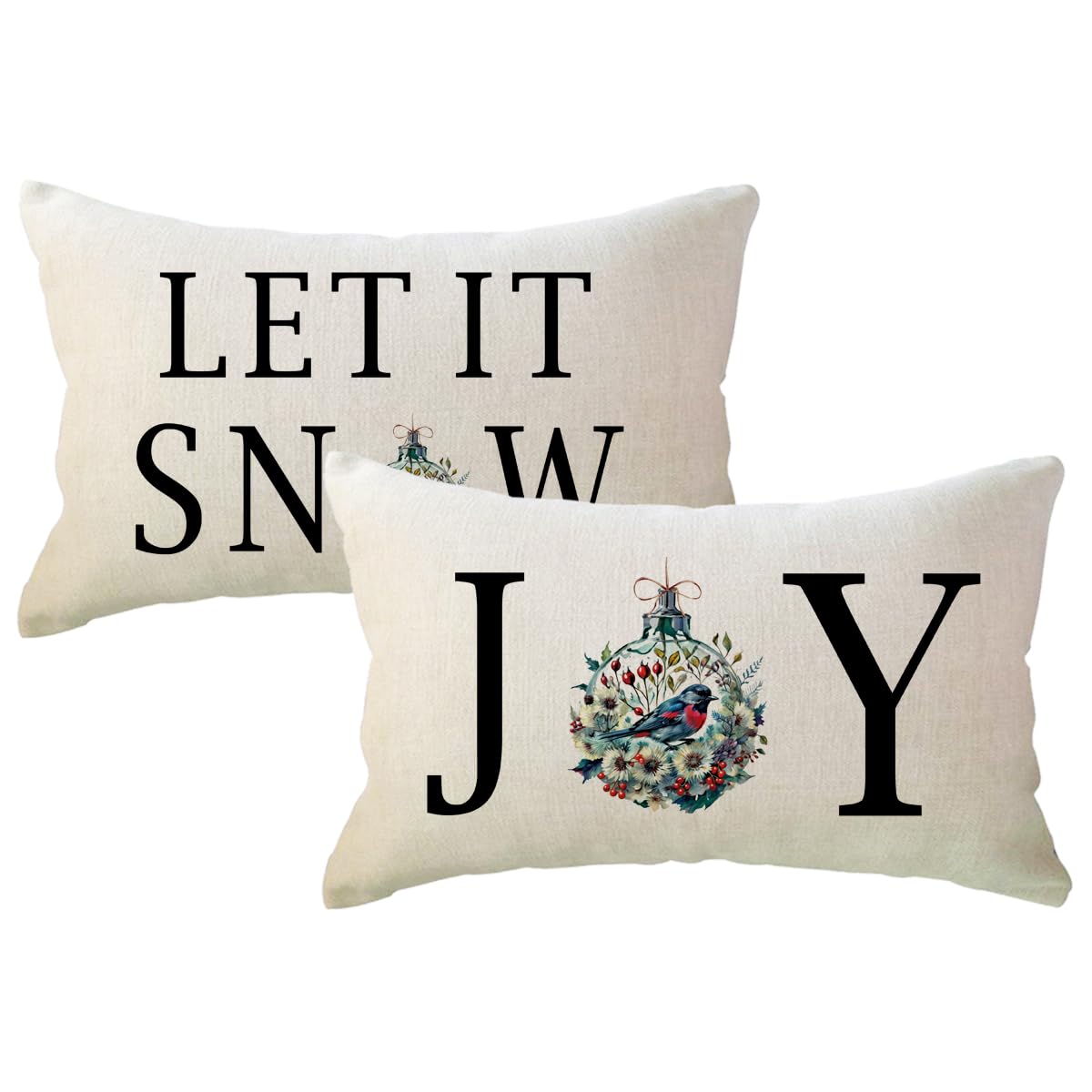 ULOVE LOVE YOURSELF Joy Christmas Let It Snow Throw Pillow Covers 12 x 20 Inch Xmas Bird Flowers